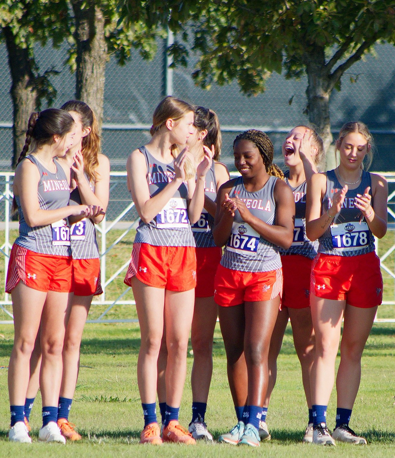 A few moments before the 2021 UIL state cross country began Nov. 5, all participants were asked to give themselves a round of applause for making it to the competition. Kapri Riley, Raquel Hughes, Olivia Hughes, Keilee Riley, Shylah Kratzmeyer, Riley Weekly and Hannah Zoch did just that. [see more sports from throughout the year]